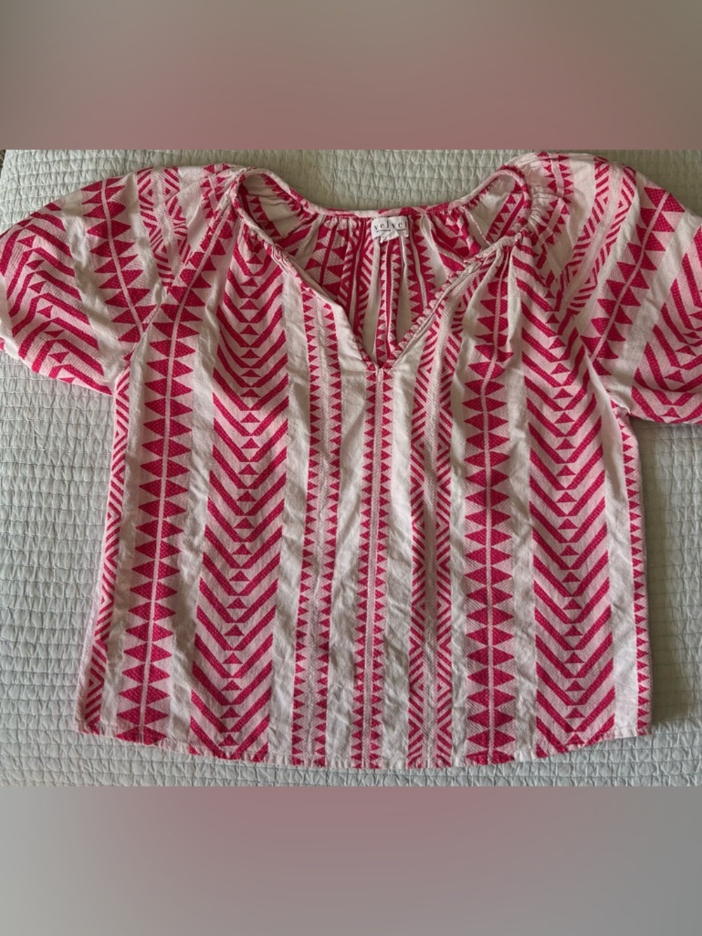 Velvet by Graham & Spencer White Top with Bright Pink Geometric Print